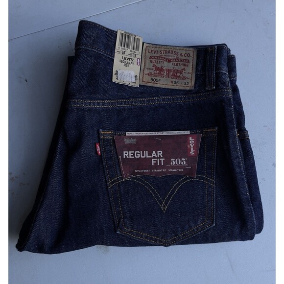 Vintage Y2K Levi’s 505 Regular Fit Straight Leg Men’s W36 L32 Dark Blue Jeans - Picture 5 of 15